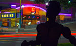 A metal sculpture of a  Bloomsday runner, by the Rock City Grill