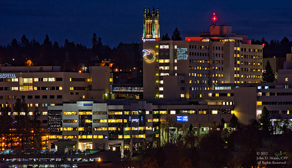 A view toward Sacred Heart Medical Center from the rooftop of the Old National Bank building