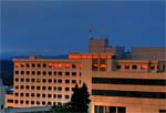 Sunset reflects from the windows at Sacred Heart Medical Center, Spokane, Washington