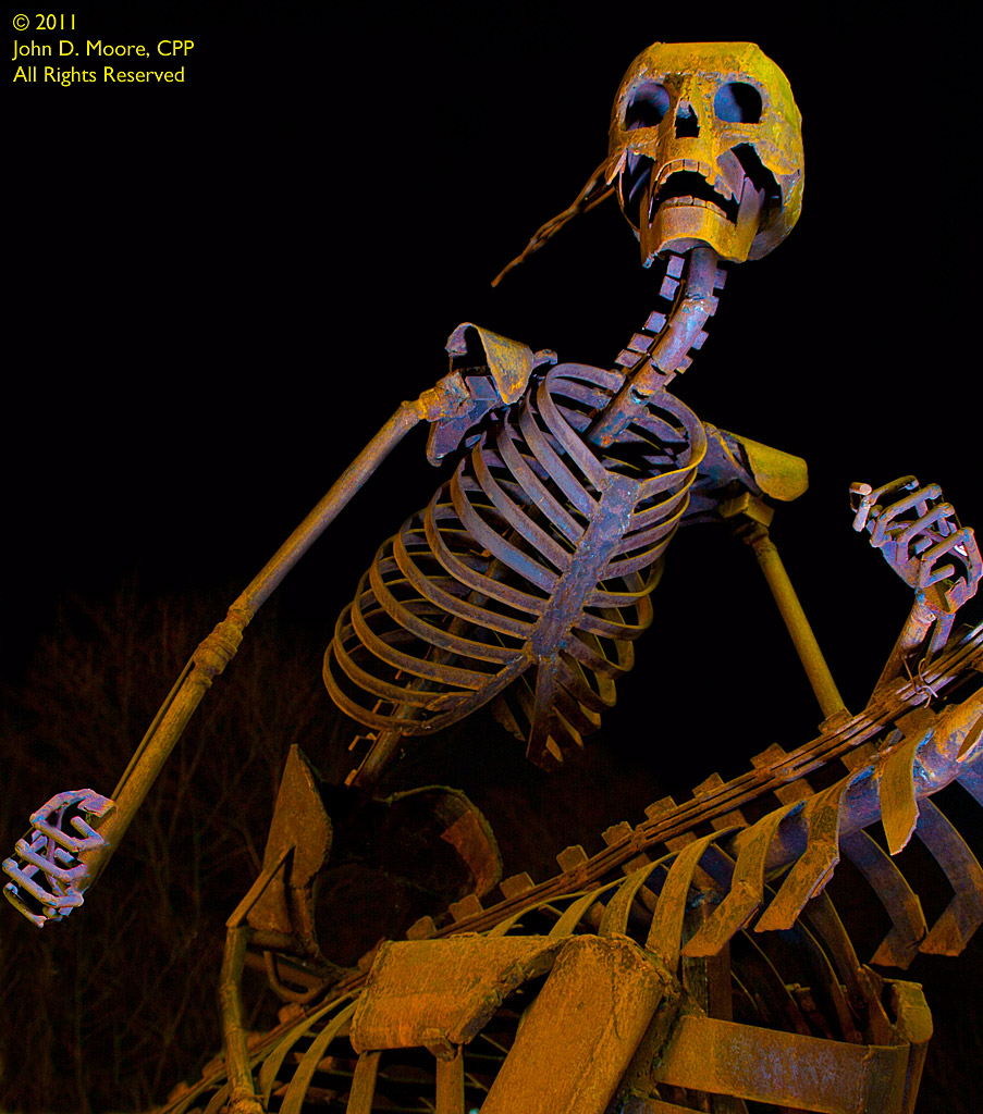 Skeleton-flying dino sculpture, in north Spokane, Washington