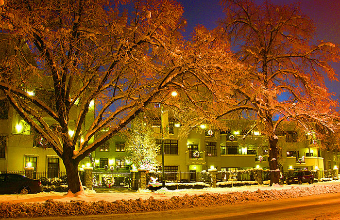 A snowy Riverside avenue,  Spokane, Washington