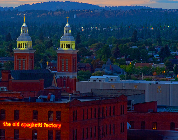 A look north over the Old Spaghetti Factory in downtown Spokane, Washington