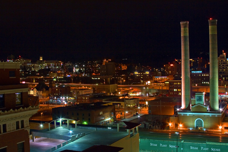 A look southeast past the Steam Plant Square