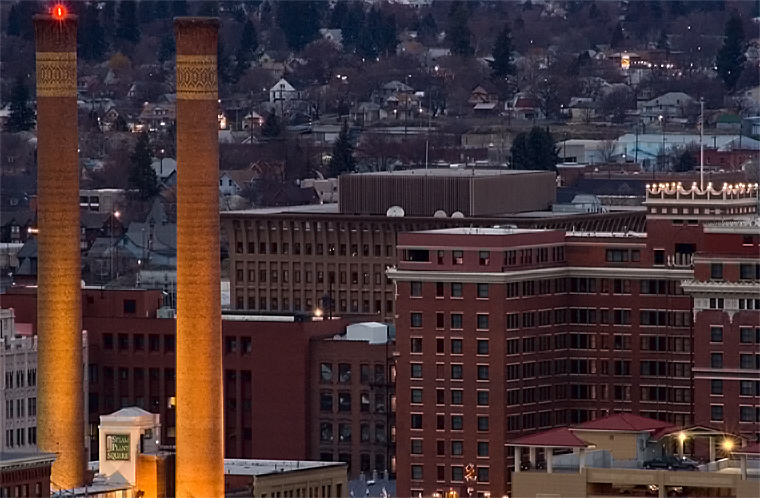 Steam Plant Square, looking north.   Downtown Spokane