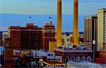 Just after sunset, a view of the Steamplant Square, and the Davenport Hotel, Spokane Washington