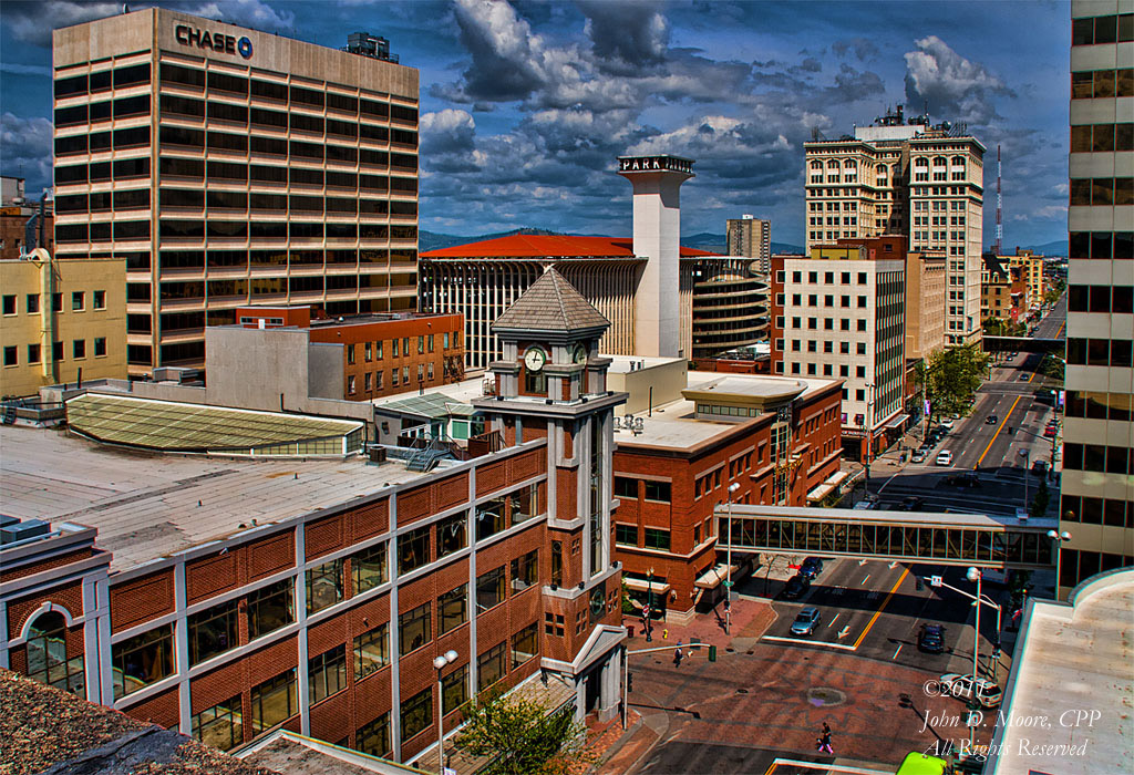 A look eastbound on Riverside Avenue, in Spokane's downtown.