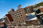 A slanted view of Spokane's Riverside Avenue, and the Sherwood Building