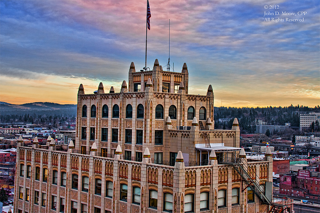 A view of the Paulsen building, from the rooftop of the Old National Bank building.