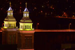     A look west at the spires of the Cathedral of Our Lady of Lourdes, and also the Maple Street bridge.  Spokane, Washington 