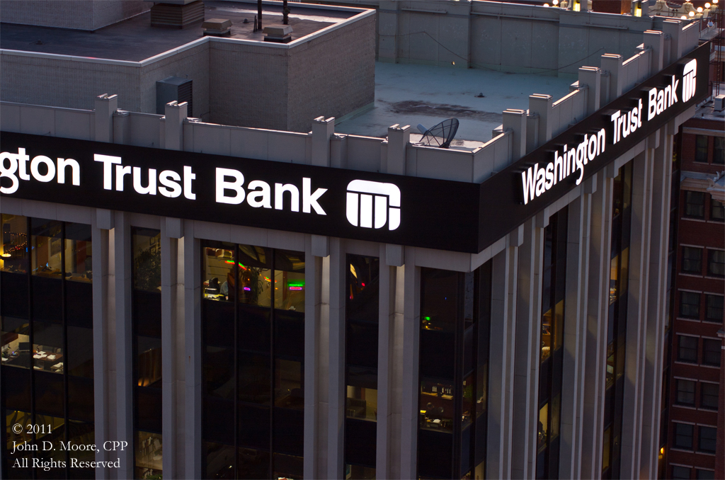 A  view of the Washington Trust Bank building from the rooftop of the Bank of America building.  Spokane, Washington