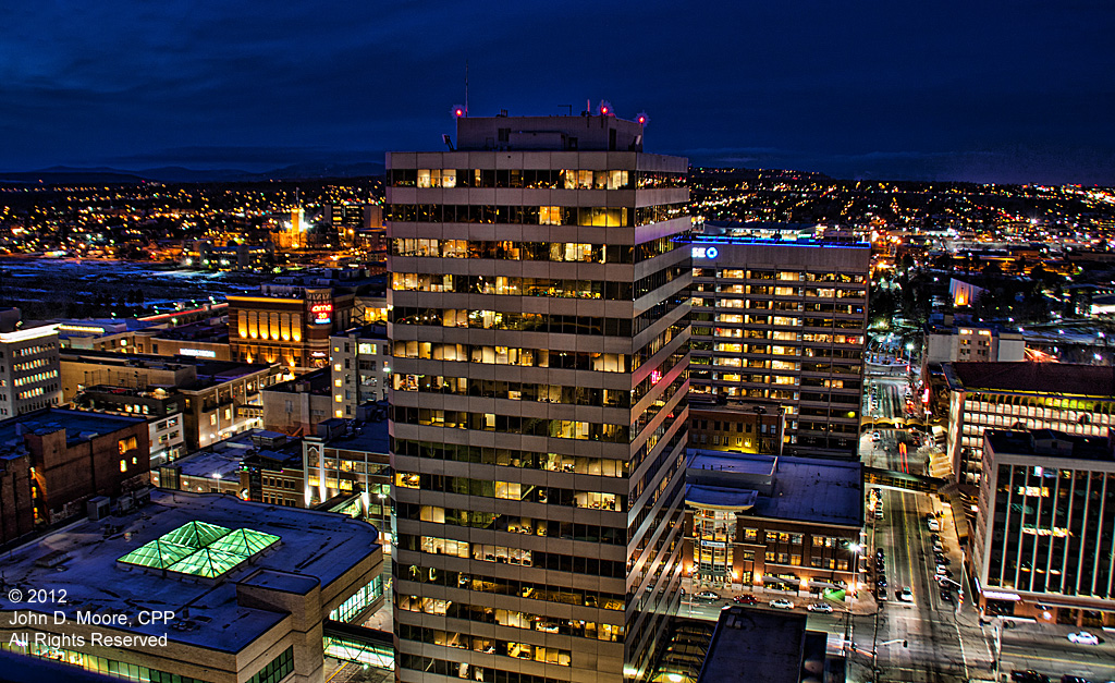 A  view from the roof of the Wells Fargo building, toward the Bank of America building.