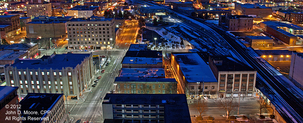 A  view from the roof of the Wells Fargo building, toward the east of downtown Spokane 