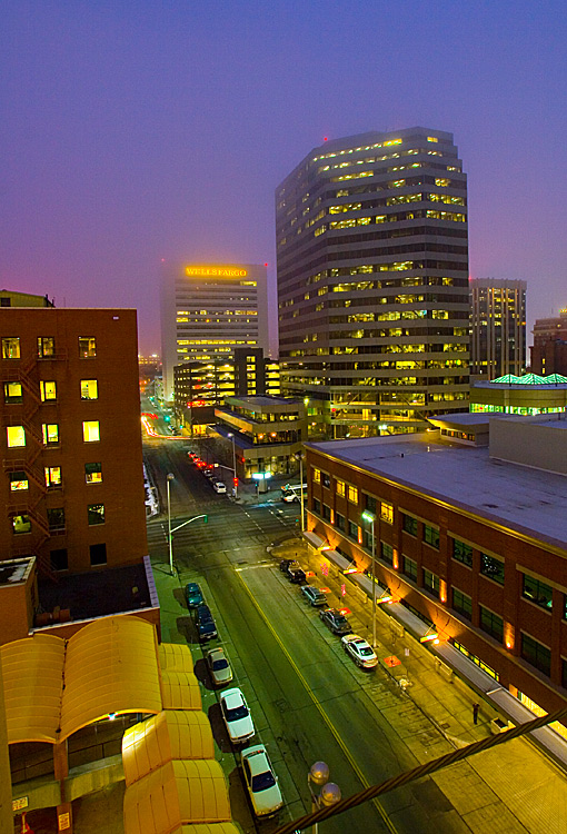 A foggy south look towards the Wells Fargo building, 