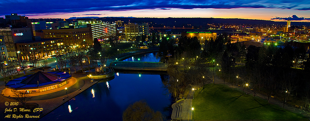A panoramic view west from the top of the Clocktower in Spokane's Riverfront Park,  Spokane, Washington 