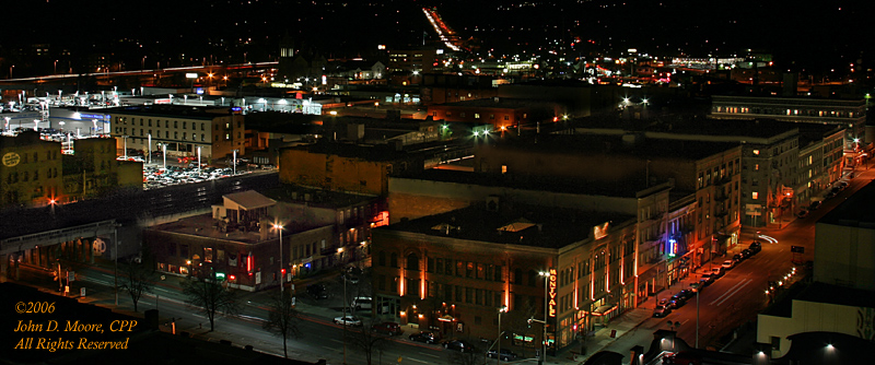 A look southwest on West First Avenue, towards Interstate 90