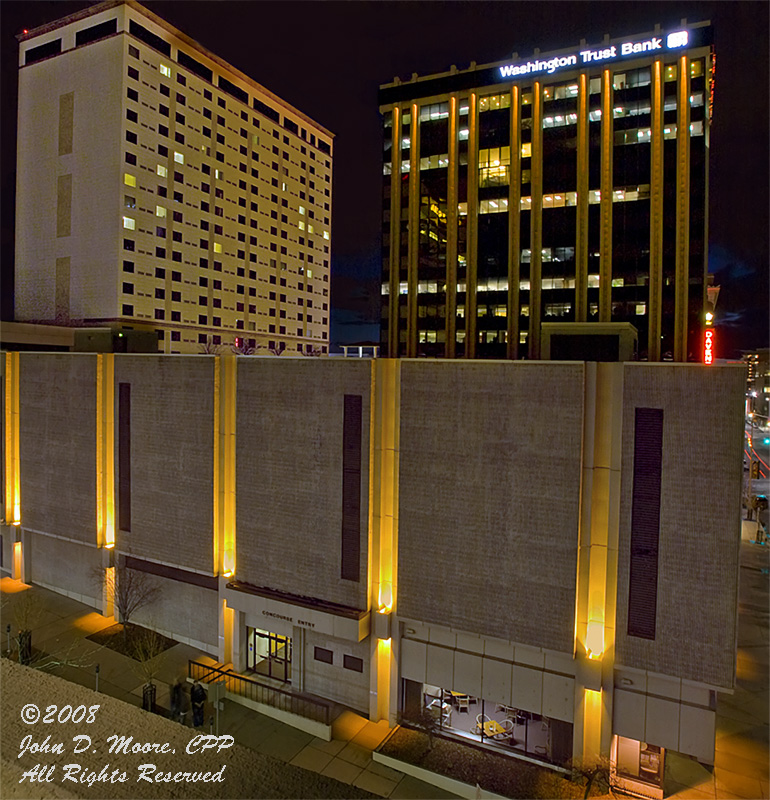 A look toward the Washington Trust Bank, and the Davenport Tower in downtown Spokane.